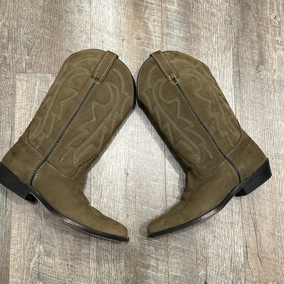 Vittorio Ricci olive green/brown embroidered pointed toe western cowboy boots - Picture 1 of 15